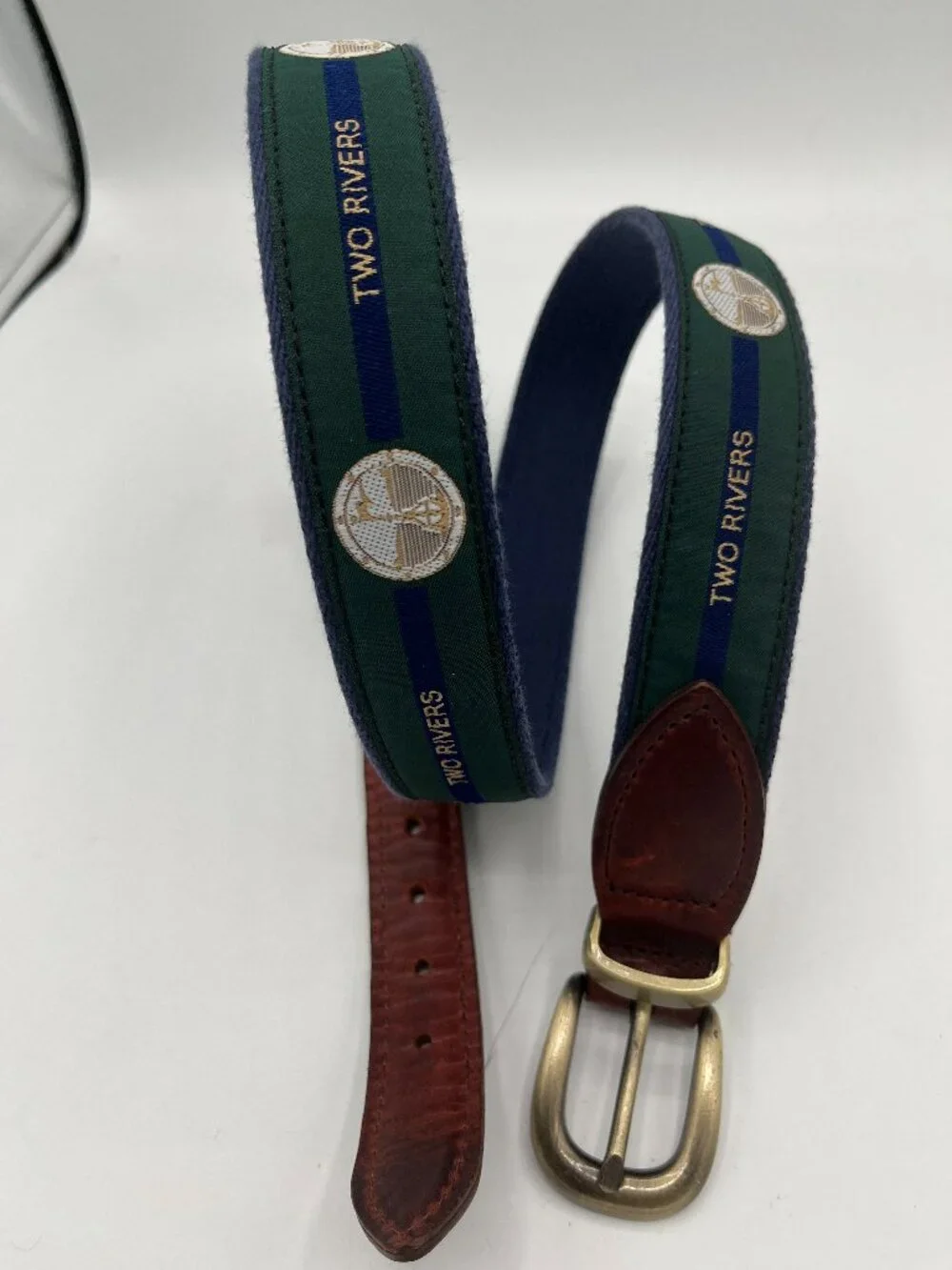 YRI TWO RIVERS CLOTH/LEATHER BELT UNISEX 36/90--USA MADE